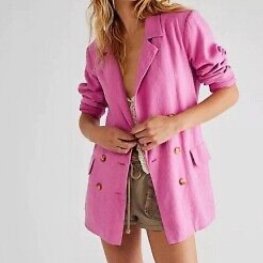 Free People Pink Linen Blazer